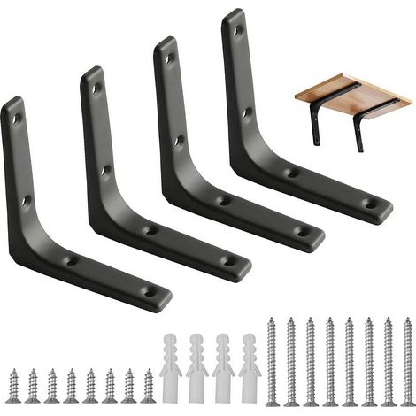 Lot de 4 supports d'étagère noirs, équerres à angle droit 4 x 4 pouces, robustes, pour table ou bibliothèque. (1/5)