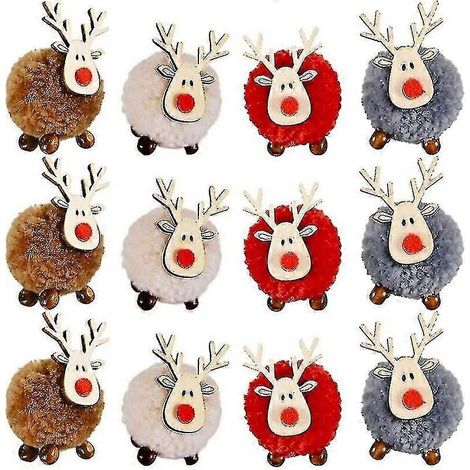 12er-Packung niedliche Weihnachtsanhänger aus Wollfilz und Holz in Form von Elchgeweihen, hübsche Hirsch-Bastelarbeiten für den Weihnachtsbaum, Merr (1/5)