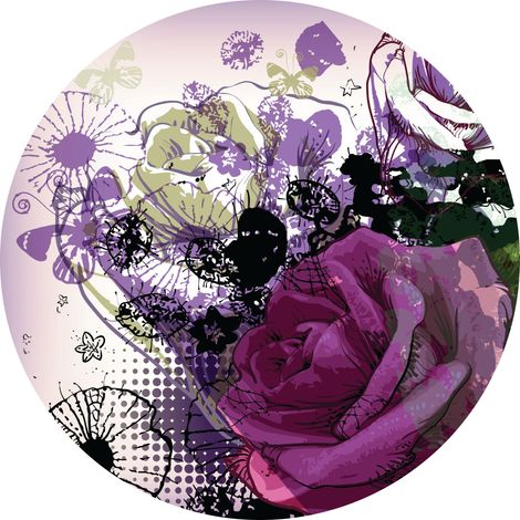 papier peint panoramique rond adhésif fleurs violet et rose  - Sanders & Sanders (1/4)