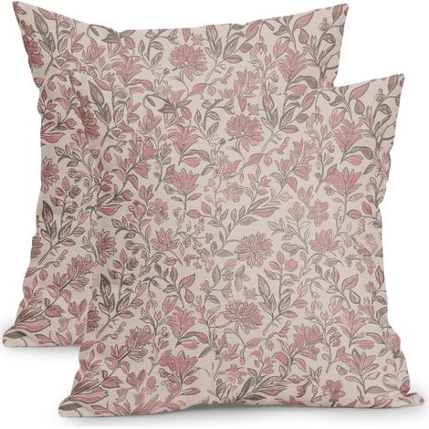 Vintage-Kissenbezug aus Baumwolle und Leinen mit Blumenmuster, beidseitig bedruckt, verdeckter Reißverschluss, rosa, 50 x 50 cm, 2er-Set