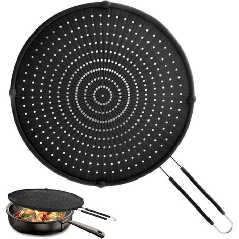 Pare-éclaboussures pour poêle - Protection anti-graisse - Silicone résistant à la chaleur - Convient pour une utilisation quotidienne - Compatible lave-vaisselle - Noir - 45 x 32 cm (1/5)