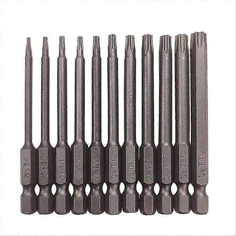 Jeu d'embouts de tournevis, jeu de tournevis à 6 pans en forme d'étoile, tige hexagonale de 75 mm de longueur, compatible avec la plupart des outils électriques et manuels.