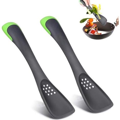 Juego de 2 cucharas de silicona para cocinar – Utensilios de cocina 5 en 1 para sartenes antiadherentes – Cortador/Espátula/Colador (1/5)