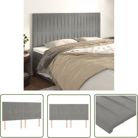 Têtes de lit 4 pcs Armoire de tête de lit Gris clair 90x5x78/88 cm Velours 97294 (1/5)