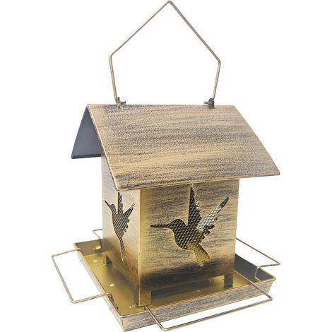 Comedero metálico colgante para pájaros de exterior, comedero para aves silvestres (colibríes, cardenales, azulejos, cuervos), comedero de plataforma. (1/5)