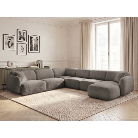 BOBOCHIC - Canapé panoramique fixe modulable ANDA avec 1 méridienne, 2 chauffeuses et 1 petit angle Angle gauche  Taupe