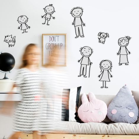 Sticker mural Famille Mignonne 48x68cm - Autocollant Dessin au trait (1/3)