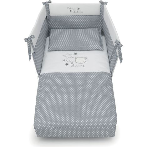 Set lettino Baby Dream Azzurra Design  Grigio lenzuola per letto culla neonato bambino camera da letto cotone made in Italy (1/2)