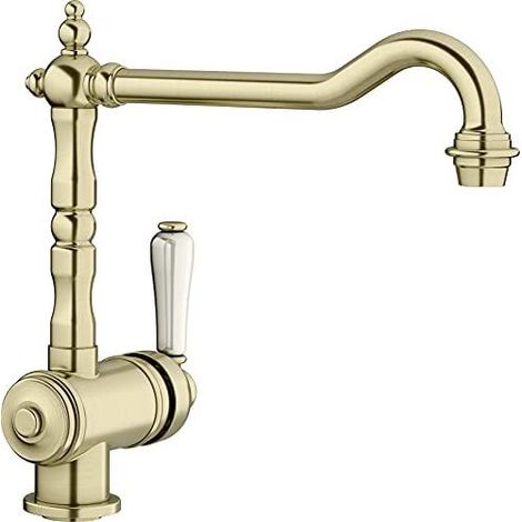 Blanco Mezclador de cocina oro satinado tradicional 275 mm