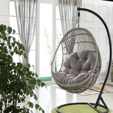 Rundes Hängesesselkissen (grau) – 120 x 86 cm – Grau – Abnehmbarer Bezug (1/4)