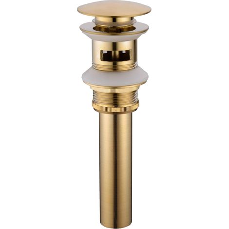 Tapón Desagüe Lavabo - Latón Cepillado Dorado - Con Ranura de Desbordamiento - Sistema Click-Clack - Diámetro de Instalación 41 a 55 mm - 1 Unidad (1/5)