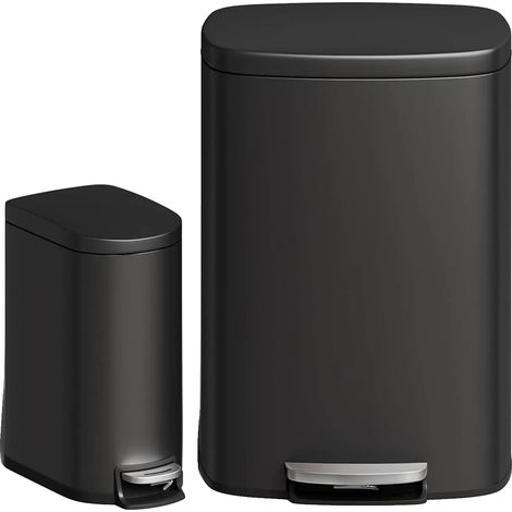 Ensemble de poubelles, design résistant à la rouille, fonctionnement sans les mains, Noir (1/2)
