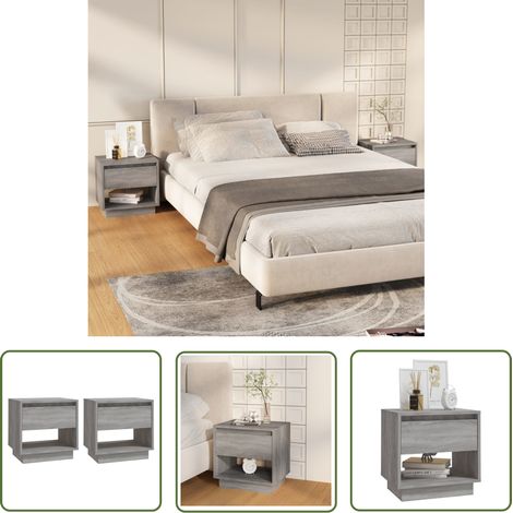 The Living Store Nachttische 2 Stk. Grau Sonoma 45x34x44 cm Holzwerkstoff - Nachttische - Grau - Wohnzimmer Dekoration - Holzwerkstoffe Möbel - Schrank Mit Schubladen (1/5)