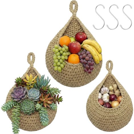 Lot de 3 Panier Jute Tressé, Forme Goutte d'Eau, Mural pour Cuisine et Salon (1/5)