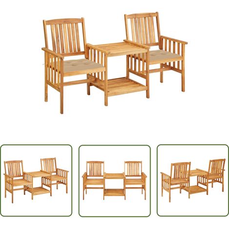 The Living Store Chaises de jardin avec table à thé et coussins Acacia solide - Meubles De Jardin - Salon De Jardin - Set De Bistro - Mobilier Extérieur - Acacia (1/5)