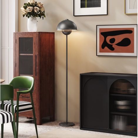 Lampadaire 30x30x155 cm en métal gris avec interrupteur au pied, pour salon, gain de place – MEUBLIV (1/5)