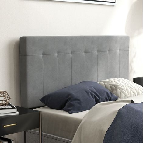 Cabecero ajustable de 140 cm, 3 alturas, efecto terciopelo, patas metálicas, gris HAVRYA (1/5)