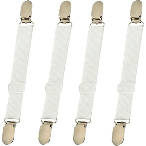 Attache élastique pour drap-housse, sangle de fixation réglable pour draps, canapé, housse de table à repasser (blanc, lot de 4) (1/2)