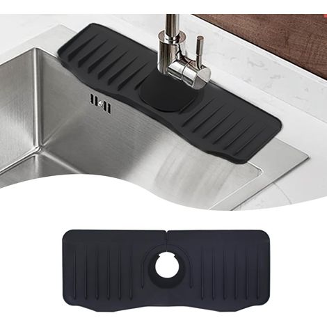 1 Tapis Récupérateur D'eau, Silicone Antidérapant, Noir, Pour Robinet Cuisine Salle De Bain