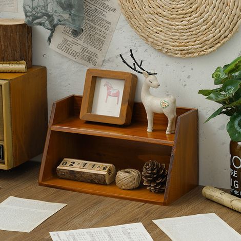 Présentoir de rangement rétro en bois à 2 niveaux – Présentoir compact pour produits de soin et boîte de rangement pour coiffeuse (1/5)