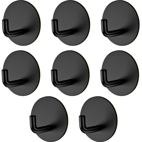 CCYKXA 8 Pieces Adhesive Hooks, Black Bathroom Wall Hooks, Kitchen Towel Hooks, Stainless Steel Self-Adhesive Towel Holder for Kitchen, Living Room and Office, No Need to Punch (1/5)