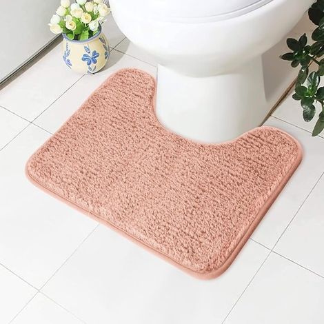 Tapis de toilette en forme de U 40 x 50 cm - Tapis de toilette antidérapant - Tapis de bain absorbant - Doux et moelleux - Rose uni (1/5)