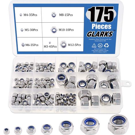 175 Écrous Nylon Acier Inox M3-M12 Kit Assortiment (1/5)