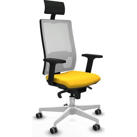 Pouf Synchro rete bianca similpelle gialla braccioli 2D base bianca base bianca testata fissa ruote gommate da 65 mm