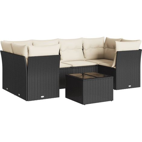 Set de comedor de jardín 7 pzas y cojines ratán sintético negro vidaXL (1/5)