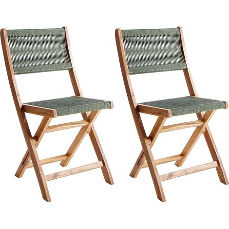 Conjunto de 2 sillas de jardín para patio plegables de madera de acacia con respaldo de cuerda verde Prossedi