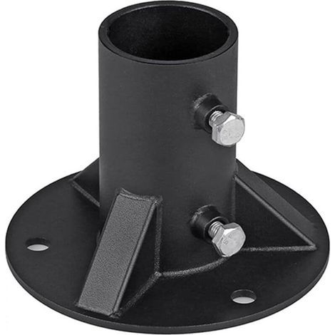 Plaque de base robuste en acier pour poteau de clôture avec bride de mise à la terre ronde en métal, support de montage noir pour support de garde-corps, poteau d'éclairage ou boîte aux lettres (52 mm (1/4)