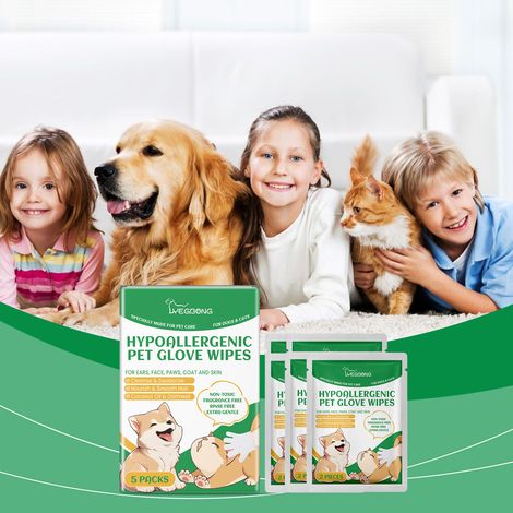 Gants jetables pour le nettoyage des animaux - Gants doux pour le nettoyage et l'entretien quotidien du pelage et de la peau des animaux - Paquets de 5 (1/5)