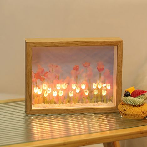 Lampe De Nuit Tulipe - Verre - Lumière Chaude - Alimentée Par Piles - Pour Chevet Chambre Décoration Intérieure - 1 Pièce (1/5)