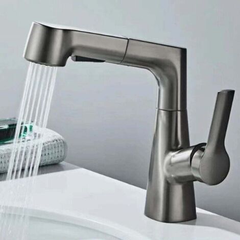Robinet Cuisine Douchette Extractible 360° Mitigeur Évier Froid Chaud Gris Design Moderne