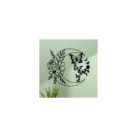 Decorazione murale in metallo con farfalla e luna – 32 x 28 cm – Design elegante per interni ed esterni – Resistente alla ruggine – Crezuo
