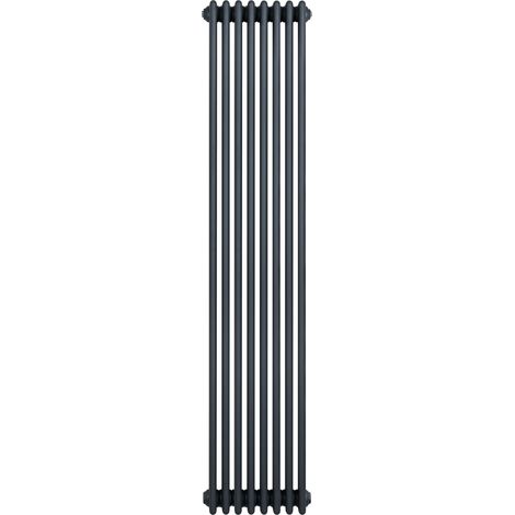 Radiateur Traditionnel à 4 Colonnes 1800 x 380 mm en Acier Carbone Gris Anthracite Chauffage Central Verticale Monté Sur Mur [Brosse de Nettoyage & Supports INCLUSES]