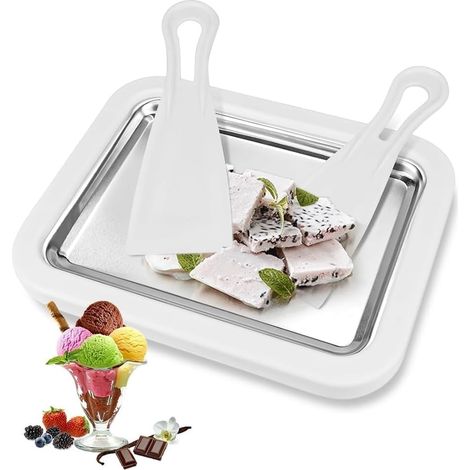 Plaque électrique glace roulée, yaourt glacé gelato smoothies maison, deux spatules, cuisine domestique pro