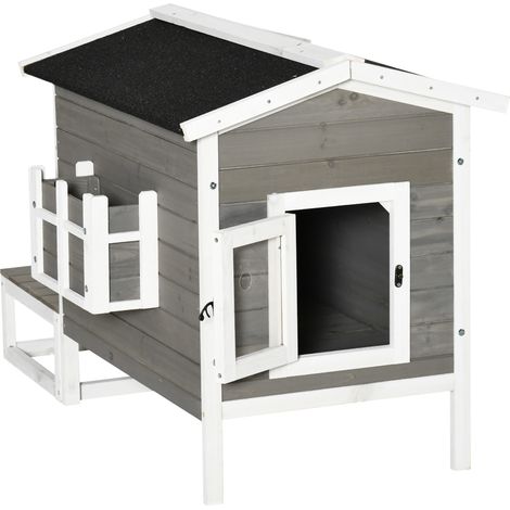 Niche pour chat en bois, résistante à l'hiver et à l'eau, avec toit en asphalte, idéale pour les terrasses, les niches, les bacs à chat, les abris extérieurs pour jardins et balcons, 115 x 66,5 x 74,7