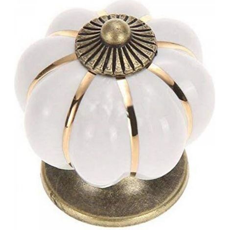 5pcs Potiron Poignée Bouton Armoire Meubles Bouton poignée Porte Meubles Boutons Céramique Porcelaine Fleur Meuble blanc (1/5)