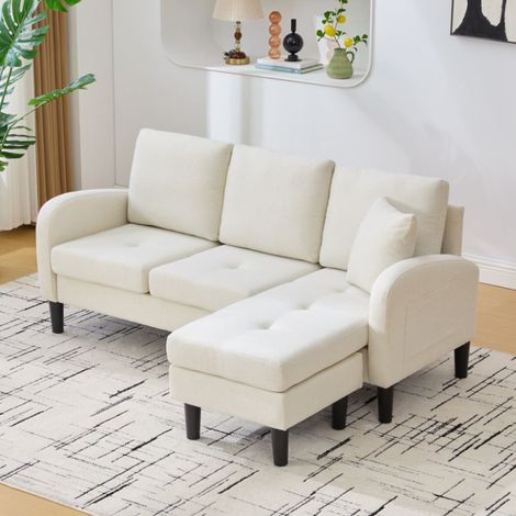 Divano Angolare 166x118x77 cm, 3 Posti, Imbottitura Confortevole, Cotone Lino Traspirante, Beige Chiaro, per Soggiorno e Camera