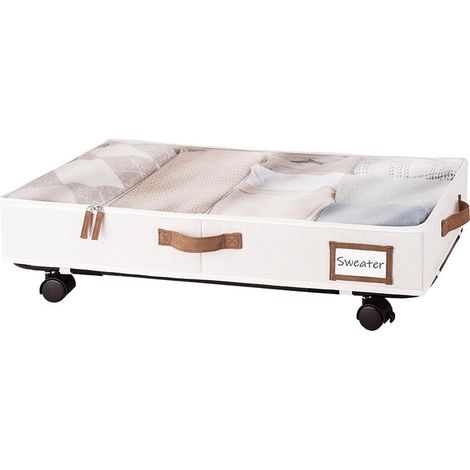 Boîte de rangement sous lit, organisateur pliable pour vêtements et couettes, anti-poussière et anti-humidité, 60 L, 78 x 42 x 16 cm, beige, avec poulie (1 pièce) (1/5)