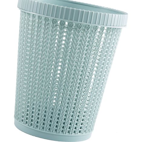 Nouveau poubelle ronde imitation rotin sans couvercle, bleu, petite taille, plastique à anneau de pression, pour sacs auto-extractibles, usage domestique (1/4)