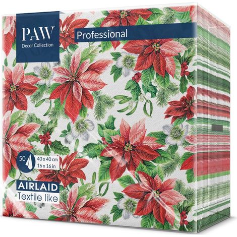 PAW - Tovaglioli Natale - Airlaid (40 x 40 cm) I 50 Pezzi I Tovaglioli Carta Airlaid I 3 Veli I Tovaglioli Airlaid - Natale, Inverno, Vacanze, Poinsettia I Glory Poinsettia (1/5)