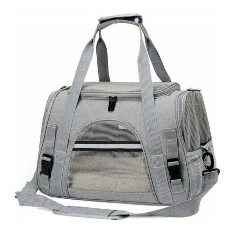 QORVA-Sac de transport pour chat, cage pliable et respirante avec sangles réglables, idéal pour chatons, chiots et lapins, gris