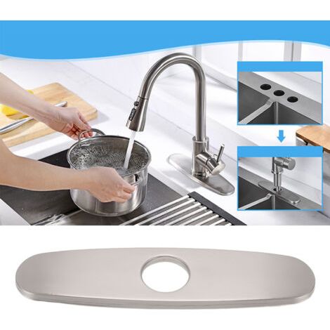 SABIR Couvercle de trou de robinet en acier inoxydable 304 brossé – Plaque décorative ovale pour robinet monotrou – Antirouille et facile à nettoyer (1/5)