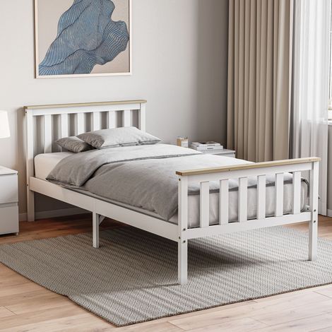 Milan 3ft Single Solid Pine Wood Bed Frame, High Foot End, 90 x 190 cm, White-&-Pine (1/5)