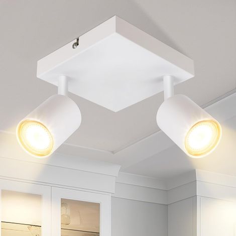 ZMH 2-Bulb Ceiling Light, White Ceiling Spotlights - GU10 Spotlights, Modern Metal Hallway Light, 330° Swivel Square Spotlight for Kitchen (Bulbs Not Included) (1/5)