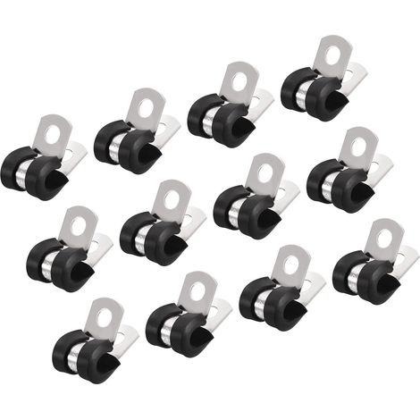 Lot de 24 colliers de serrage de 6 mm, en caoutchouc isolé en acier inoxydable 304 en forme de R pour tuyau métallique (1/5)