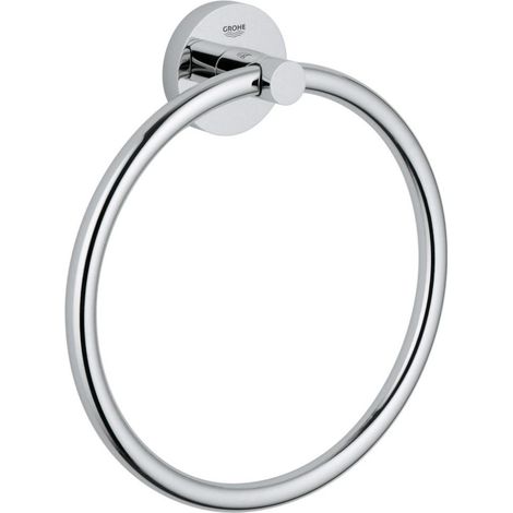 Grohe – Anneau porte-serviette 40365001 – Métal chrome éclatant – Fixation invisible – Série Essentials – Garantie 5 ans