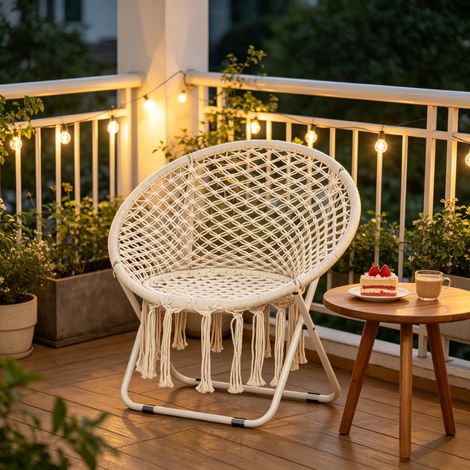 Fauteuil rond d'extérieur léger pliable avec dossier, chaise d'appoint polyvalente pour jardin et balcon, vendu siège uniquement (1/5)